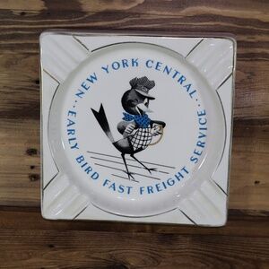 Vtg 40's NYC Early Bird Fast Freight Railroad Ashtray- 23k Gold New York Central